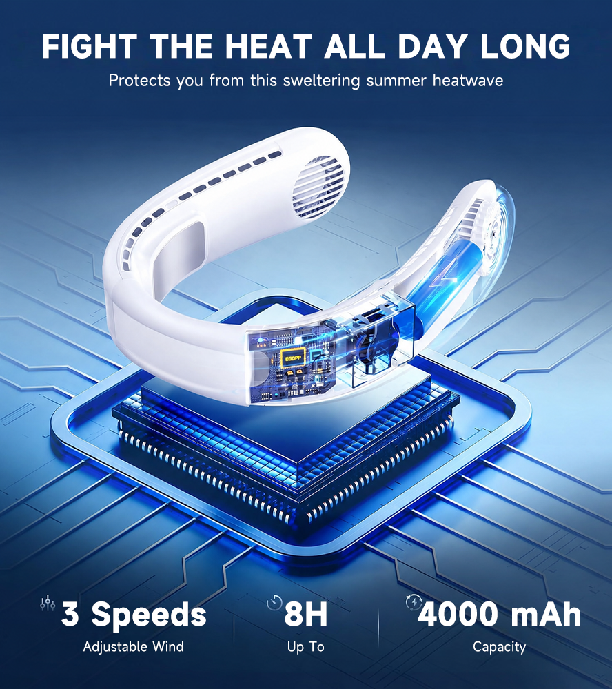 ❄️ BVJ Portable Neck Fan with Dual Cooling | 360° Airflow • Up to 8H Battery Life • 3 Speeds | Perfect for Summer, Travel & Outdoors