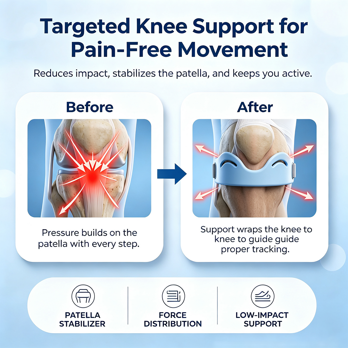 🔥 LAST DAY: 80% OFF 🔥LuckySong® Patella Stabilizer Knee Support | Adjustable Knee Brace for Daily Comfort & Active Movement
