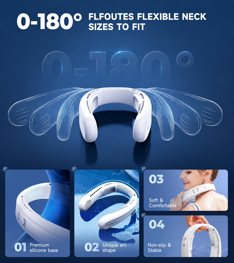 ❄️ BVJ Portable Neck Fan with Dual Cooling | 360° Airflow • Up to 8H Battery Life • 3 Speeds | Perfect for Summer, Travel & Outdoors