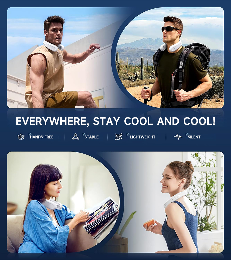 ❄️ BVJ Portable Neck Fan with Dual Cooling | 360° Airflow • Up to 8H Battery Life • 3 Speeds | Perfect for Summer, Travel & Outdoors