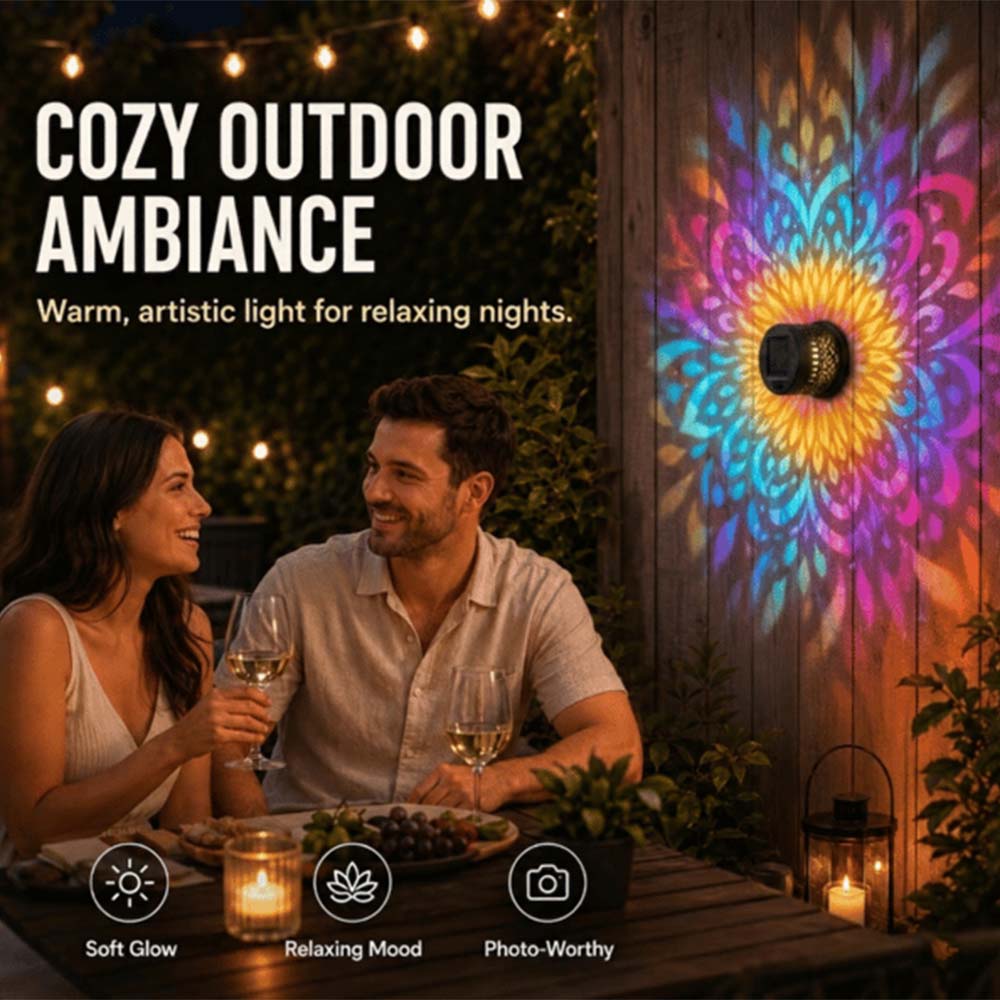 Solar Mandala Outdoor Light – Decorative Light Projection for Garden, Fence, Patio & Terrace