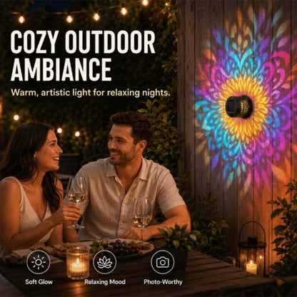 Solar Mandala Outdoor Light – Decorative Light Projection for Garden, Fence, Patio & Terrace
