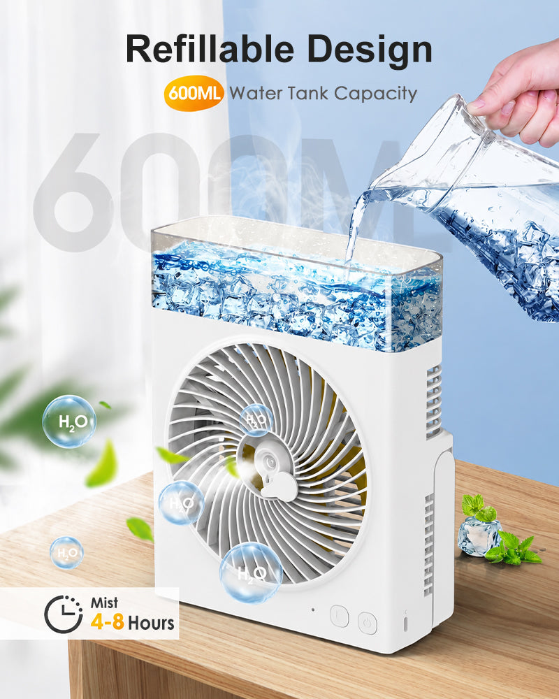 ❄️ BVJ Portable Misting Fan with 600ml Water Tank | Up to 30H Battery Life • USB Rechargeable • Quiet & Compact | Perfect for Home, Office, Camping & Travel