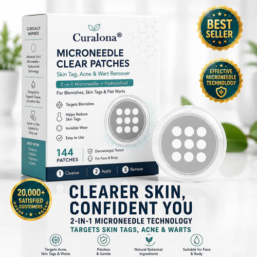 🔥Curalona®2-in-1 Microneedle & Hydrocolloid Patch🍀| Removes Raised Moles, Acne, Flat Warts & Skin Tags | Helps Improve Wrinkles, Scars & Blemishes | Invisible Patches for Face & Body