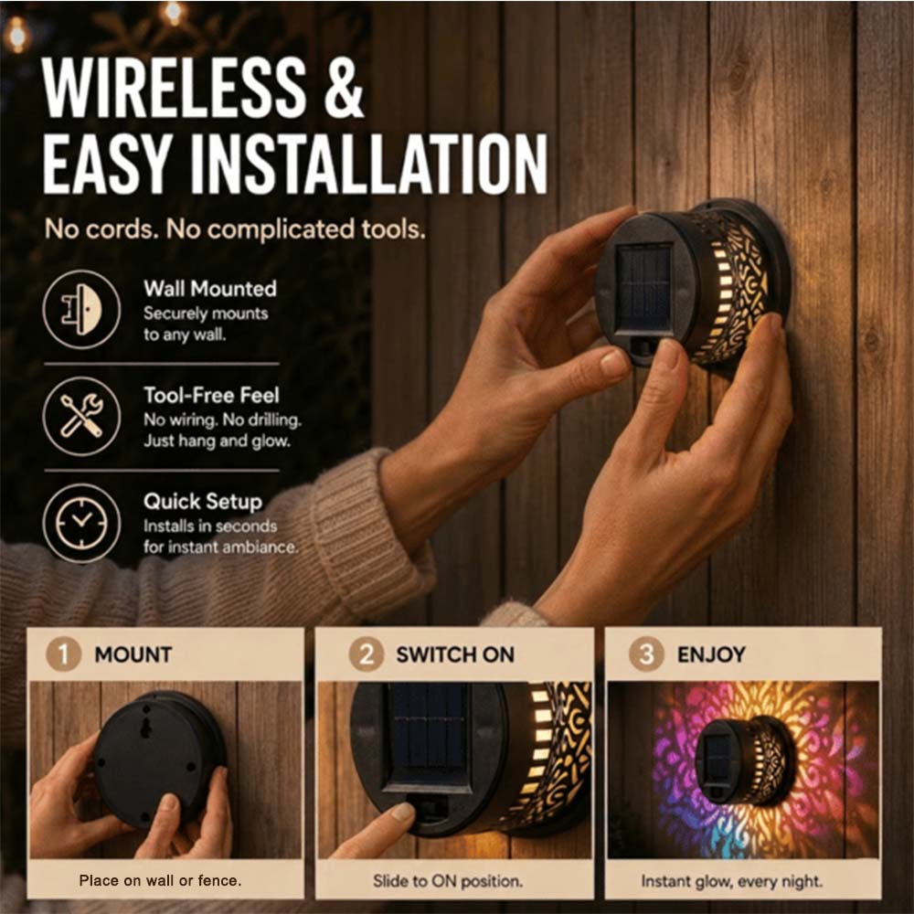 Solar Mandala Outdoor Light – Decorative Light Projection for Garden, Fence, Patio & Terrace