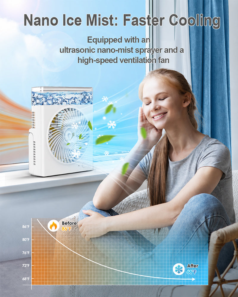 ❄️ BVJ Portable Misting Fan with 600ml Water Tank | Up to 30H Battery Life • USB Rechargeable • Quiet & Compact | Perfect for Home, Office, Camping & Travel