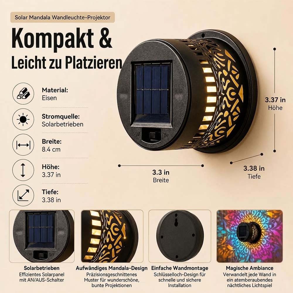 Solar Mandala Outdoor Light – Decorative Light Projection for Garden, Fence, Patio & Terrace