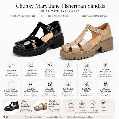 🔥 New Arrival 2026 | Women’s Chunky Mary Jane Platform Sandals – Glossy Patent Leather, Comfortable T-Strap Design & Anti-Slip Sole for Everyday Style