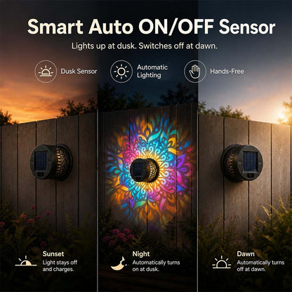 Solar Mandala Outdoor Light – Decorative Light Projection for Garden, Fence, Patio & Terrace