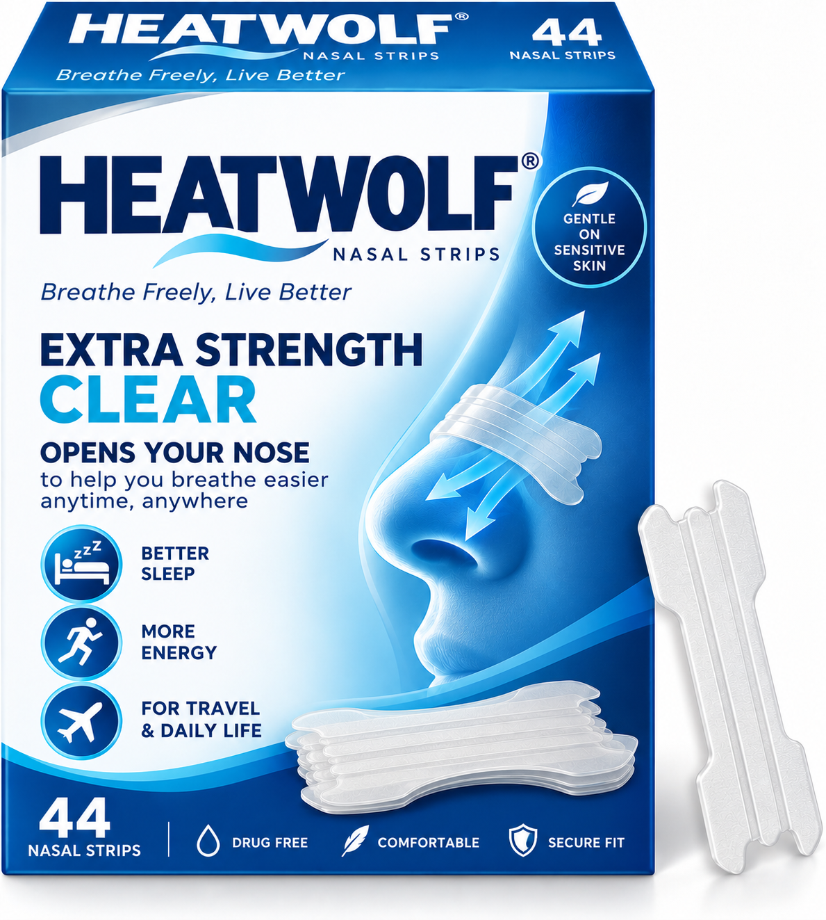 HEATWOLF Nasal Strips, Relieves Nasal Congestion, Extra Strength Clear