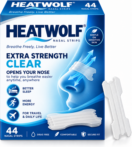 HEATWOLF Nasal Strips, Relieves Nasal Congestion, Extra Strength Clear