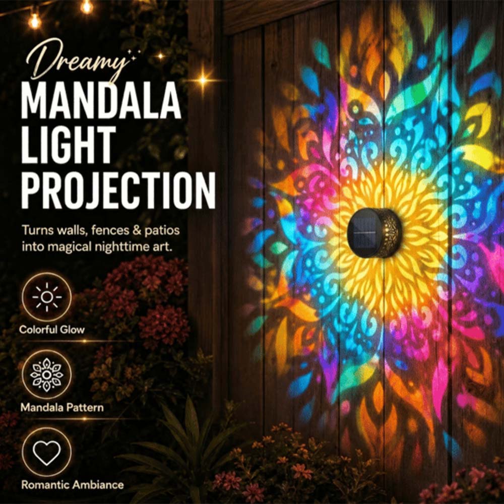 Solar Mandala Outdoor Light – Decorative Light Projection for Garden, Fence, Patio & Terrace